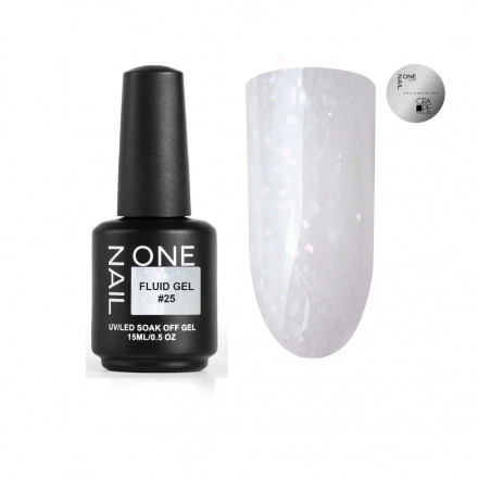 ONE NAIL   Gel FLUID   #25   15мл (флакон)   Гель для укрепления жидкий с хлопьями Юки  молочный